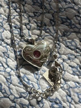 Brighton Silver Heart Pendant Necklace with Pink Crystal Accent